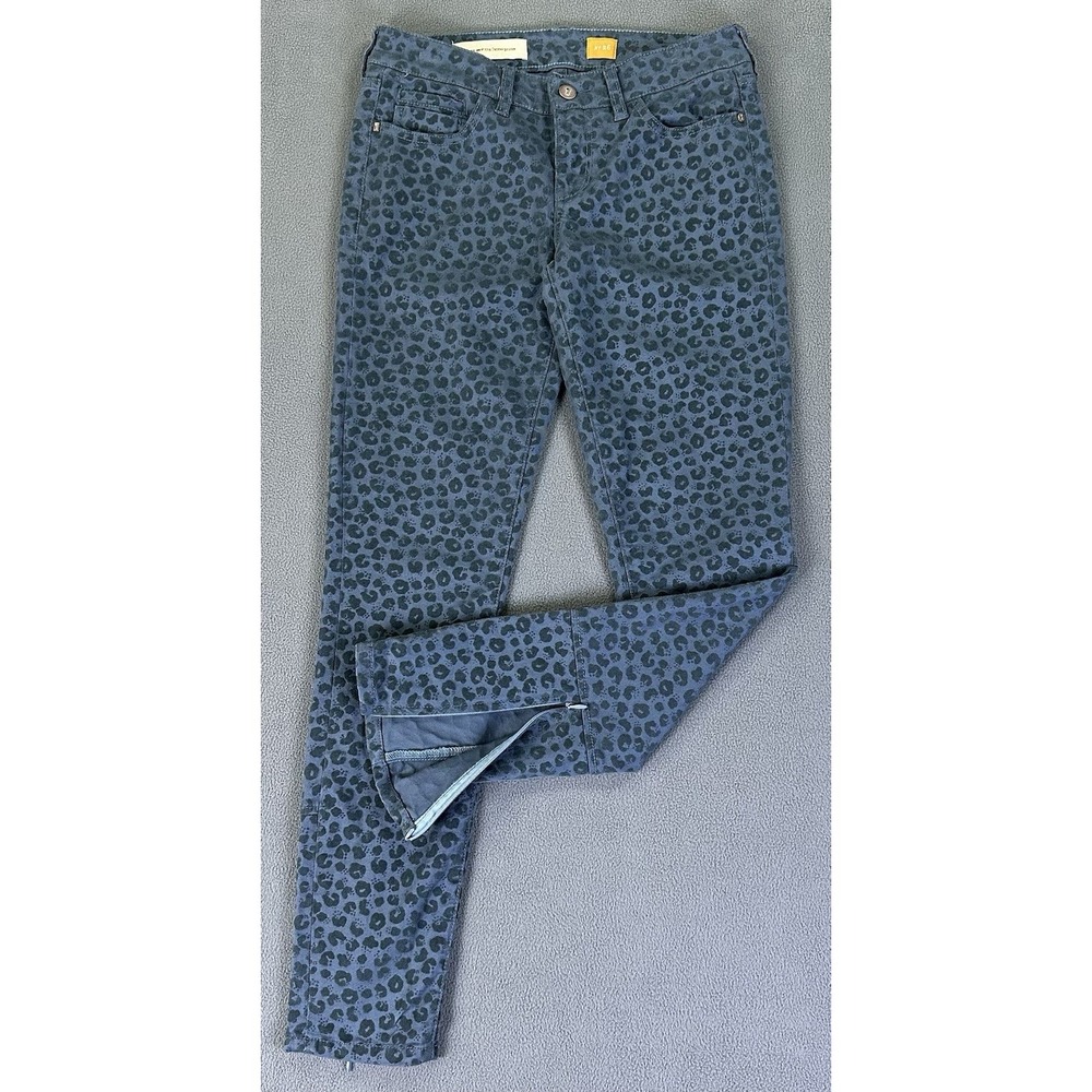 Anthropologie Pilcro Jeans 26 Blue Leopard Cheetah Ankle Zip Skinny Low Rise